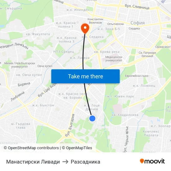 Манастирски Ливади to Разсадника map