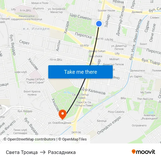 Света Троица to Разсадника map