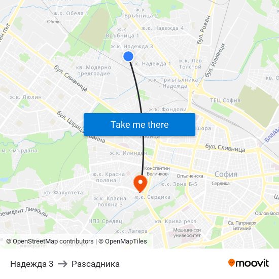 Надежда 3 to Разсадника map