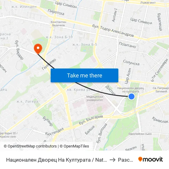 Ⓜ️ Национален Дворец На Културата / National Palace Of Culture (1139) to Разсадника map
