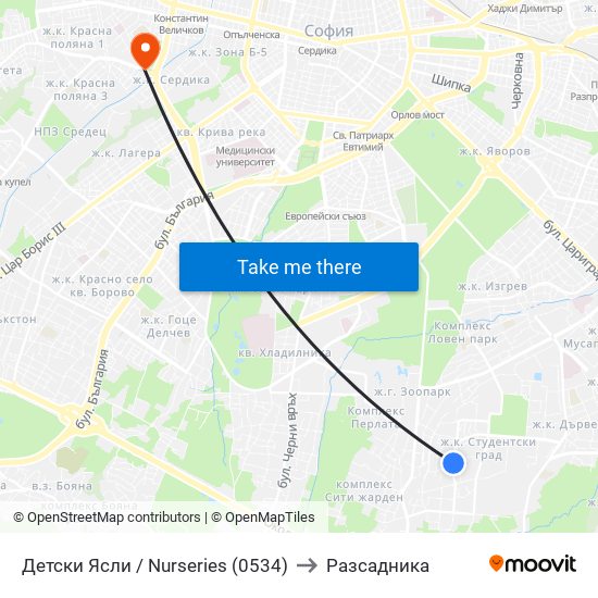 Детски Ясли / Nurseries (0534) to Разсадника map