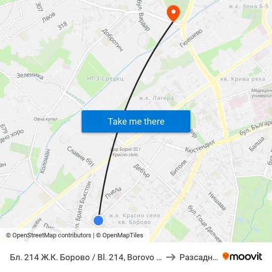 Бл. 214 Ж.К. Борово / Bl. 214, Borovo Qr. (0164) to Разсадника map