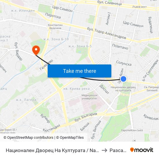 Национален Дворец На Културата / National Palace Of Culture to Разсадника map