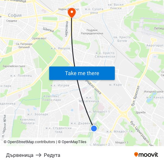 Дървеница to Редута map