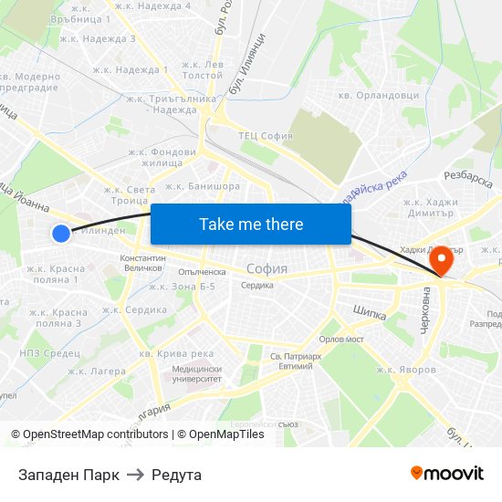Западен Парк to Редута map