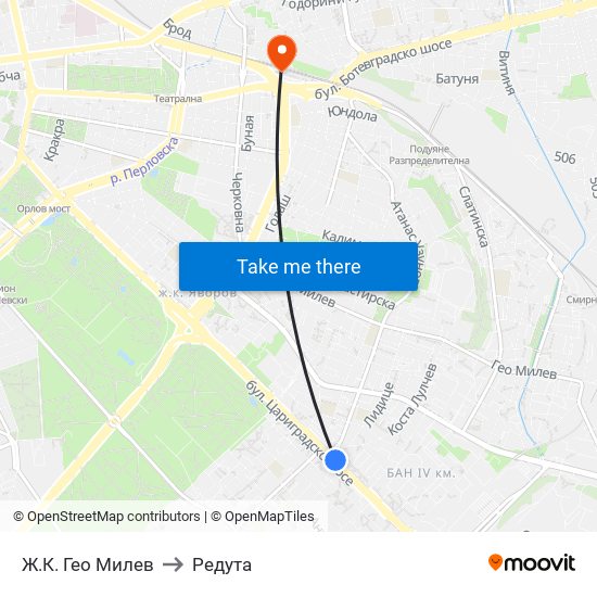 Ж.К. Гео Милев to Редута map