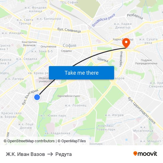Ж.К. Иван Вазов to Редута map