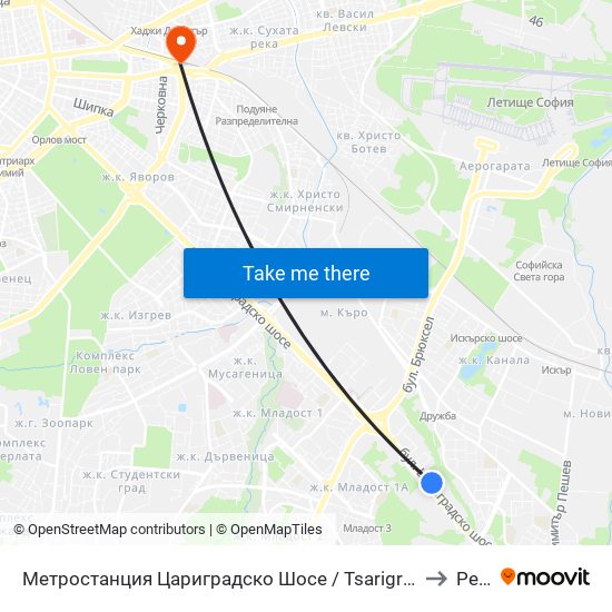 Метростанция Цариградско Шосе / Tsarigradsko Shosse Metro Station (1016) to Редута map