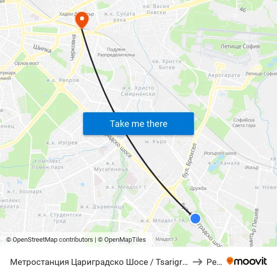 Ⓜ️ Метростанция Цариградско Шосе / Tsarigradsko Shosse Metro Station (1016) to Редута map