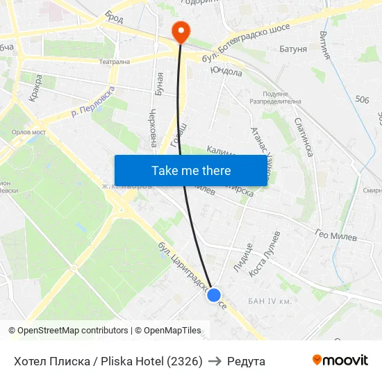 Хотел Плиска / Pliska Hotel (2326) to Редута map