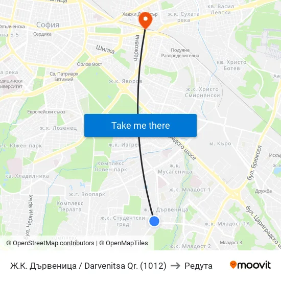 Ж.К. Дървеница / Darvenitsa Qr. (1012) to Редута map