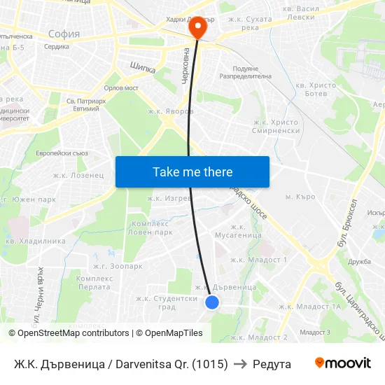 Ж.К. Дървеница / Darvenitsa Qr. (1015) to Редута map