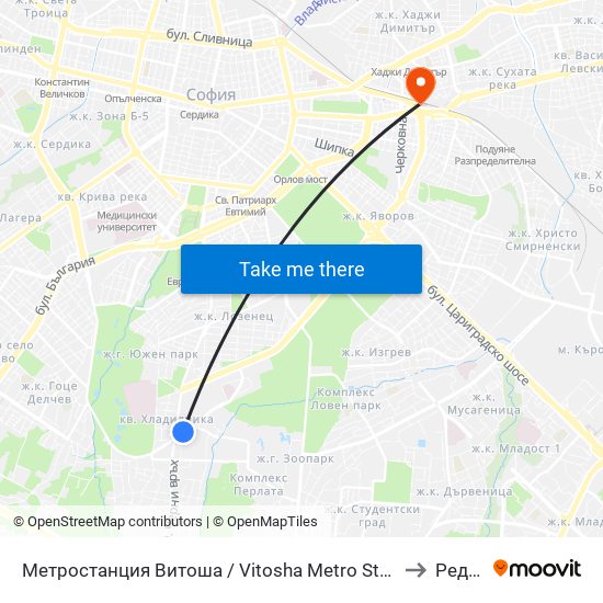 Метростанция Витоша / Vitosha Metro Station (0909) to Редута map