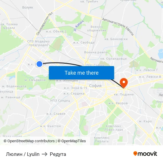 Люлин / Lyulin to Редута map