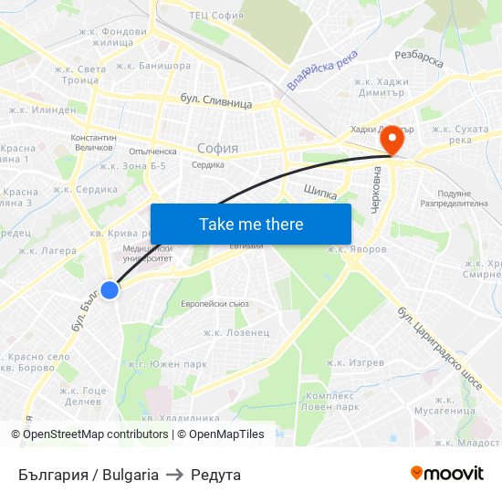 България / Bulgaria to Редута map