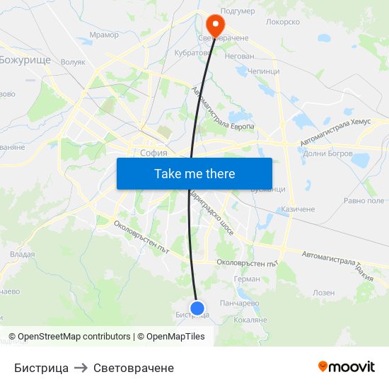 Бистрица to Световрачене map