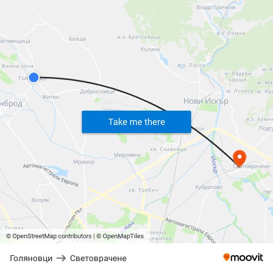 Голяновци to Световрачене map