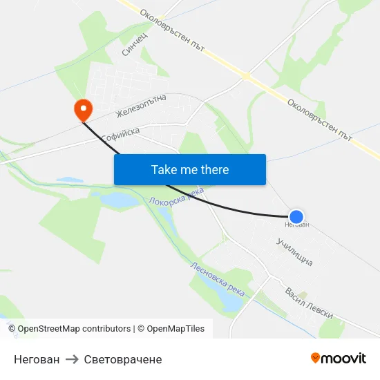 Негован to Световрачене map
