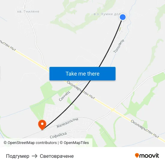 Подгумер to Световрачене map