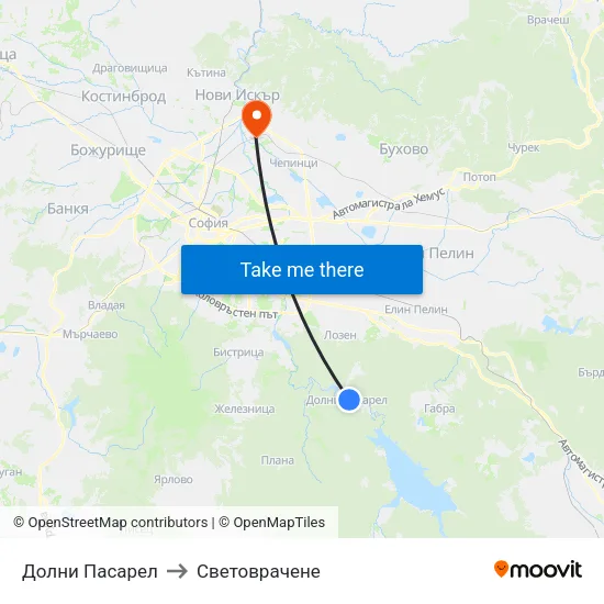 Долни Пасарел to Световрачене map