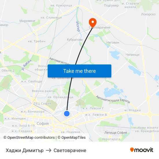 Хаджи Димитър to Световрачене map