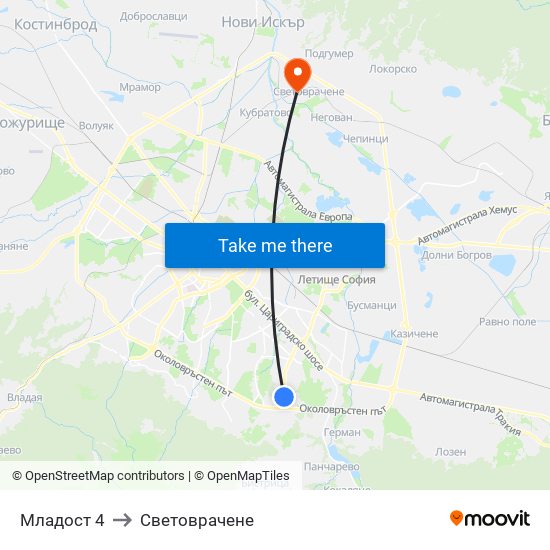 Младост 4 to Световрачене map