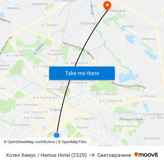 Хотел Хемус / Hemus Hotel (2329) to Световрачене map