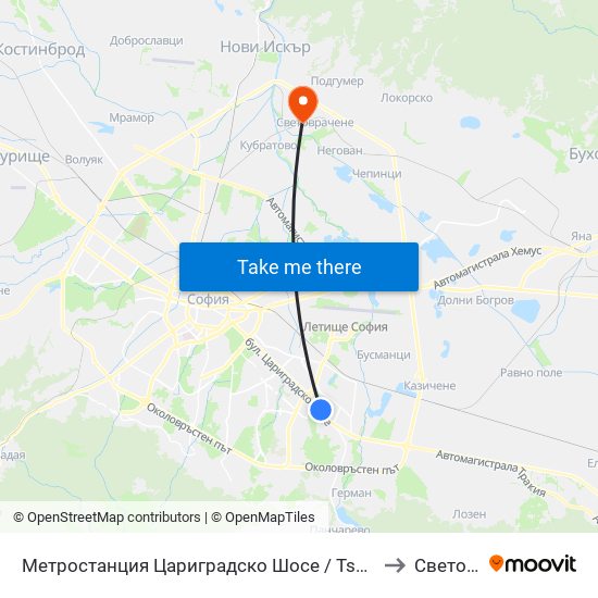 Метростанция Цариградско Шосе / Tsarigradsko Shosse Metro Station (1016) to Световрачене map