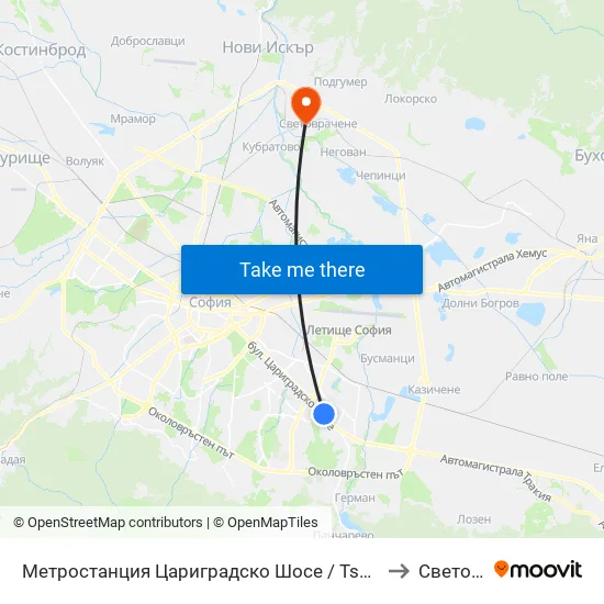 Ⓜ️ Метростанция Цариградско Шосе / Tsarigradsko Shosse Metro Station (1016) to Световрачене map