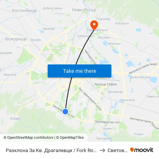 Разклона За Кв. Драгалевци / Fork Road To Dragalevtsi Qr. (1457) to Световрачене map