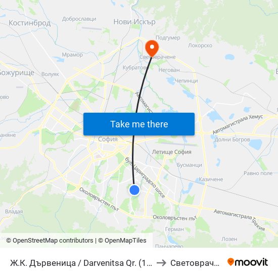 Ж.К. Дървеница / Darvenitsa Qr. (1015) to Световрачене map