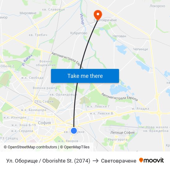 Ул. Оборище / Oborishte St. (2074) to Световрачене map