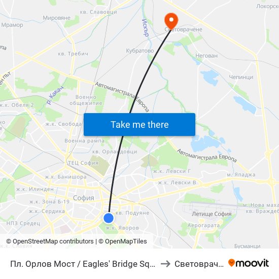 Пл. Орлов Мост / Eagles' Bridge Sq. (1288) to Световрачене map