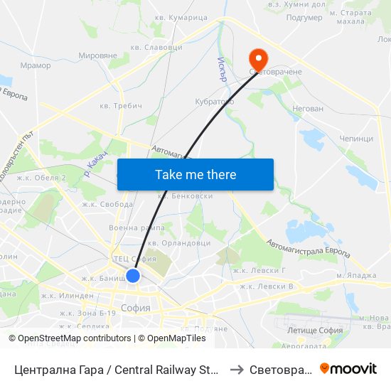 Централна Гара / Central Railway Station (1327) to Световрачене map