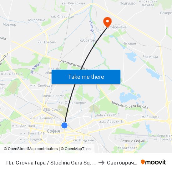 Пл. Сточна Гара / Stochna Gara Sq. (1316) to Световрачене map