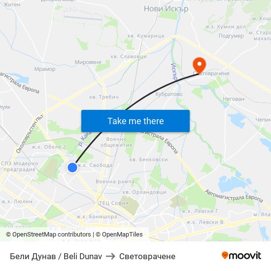 Бели Дунав / Beli Dunav to Световрачене map