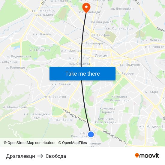 Драгалевци to Свобода map