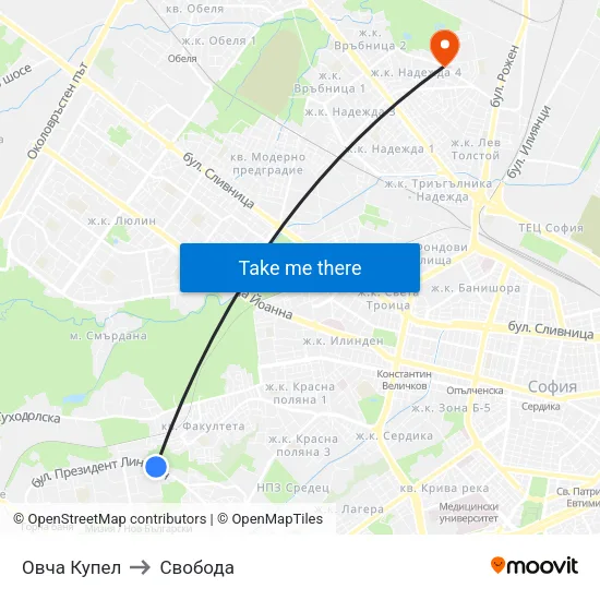 Овча Купел to Свобода map