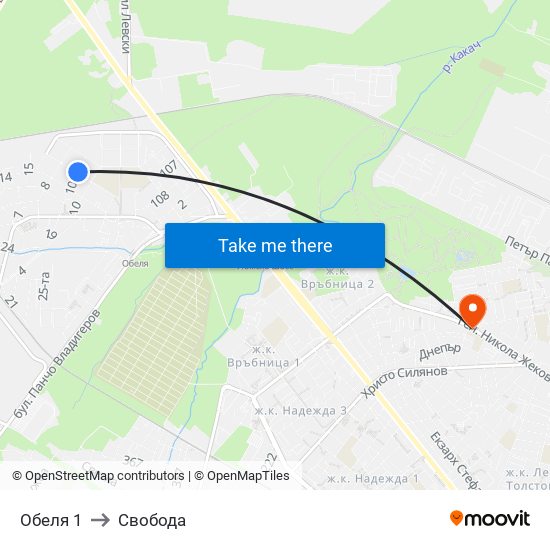 Обеля 1 to Свобода map