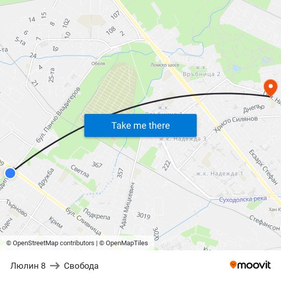 Люлин 8 to Свобода map
