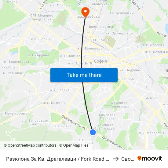 Разклона За Кв. Драгалевци / Fork Road To Dragalevtsi Qr. (1457) to Свобода map