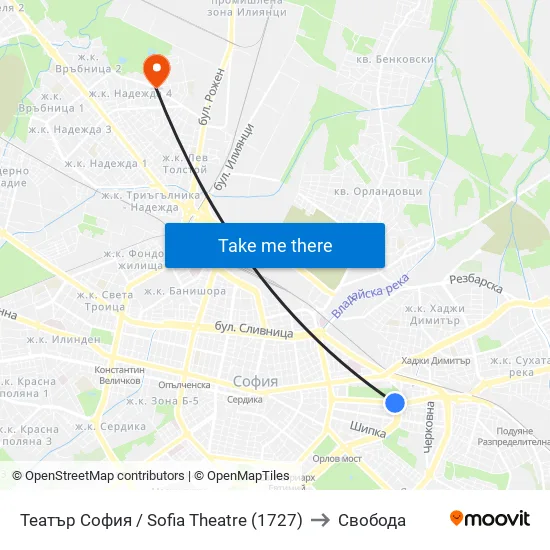 Театър София / Sofia Theatre (1727) to Свобода map