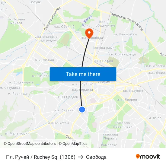 Пл. Ручей / Ruchey Sq. (1306) to Свобода map