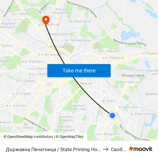 Държавна Печатница / State Printing House (0554) to Свобода map
