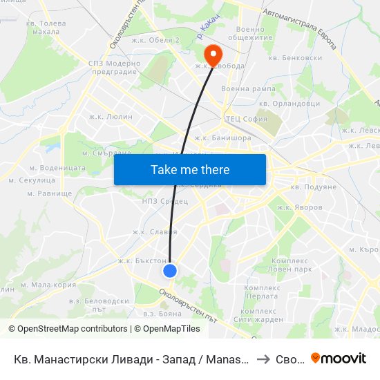 Кв. Манастирски Ливади - Запад / Manastirski Livadi - West Qr. (0582) to Свобода map