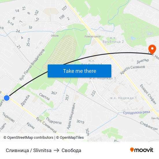 Сливница / Slivnitsa to Свобода map