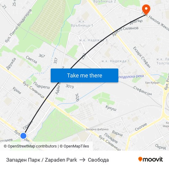 Западен Парк / Zapaden Park to Свобода map