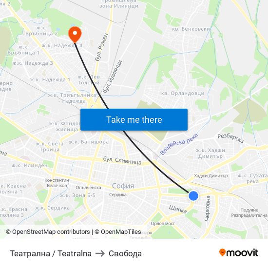 Театрална / Teatralna to Свобода map