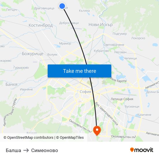 Балша to Симеоново map