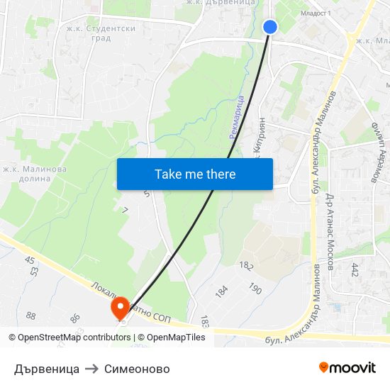 Дървеница to Симеоново map